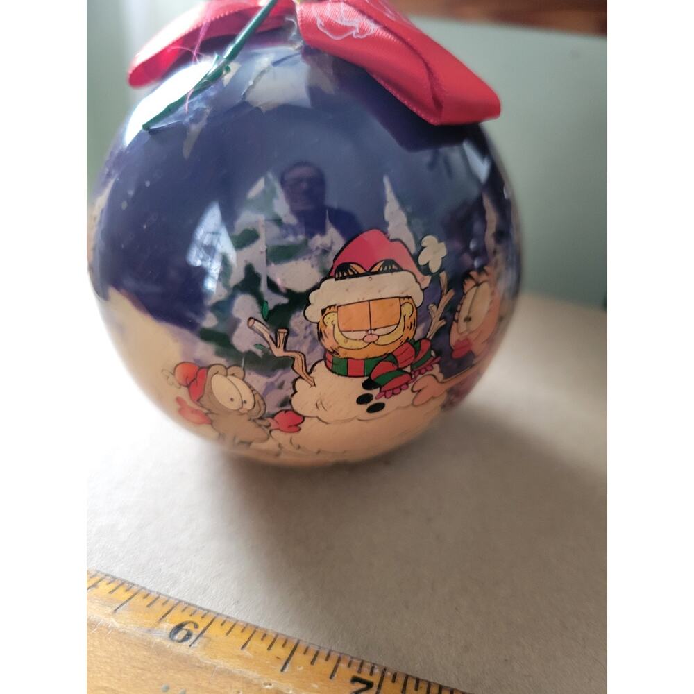 Matrix 1996 PAWS Garfield Snowman Christmas Ball Ornament With Garfield Bow - Picture 5 of 8